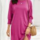 Dokotoo Womens Dresses 2025 Spring 3/4 Sleeve Fashion Dresses Crewneck Casual Mini Dress with Pockets S-XL (Pink, XL)