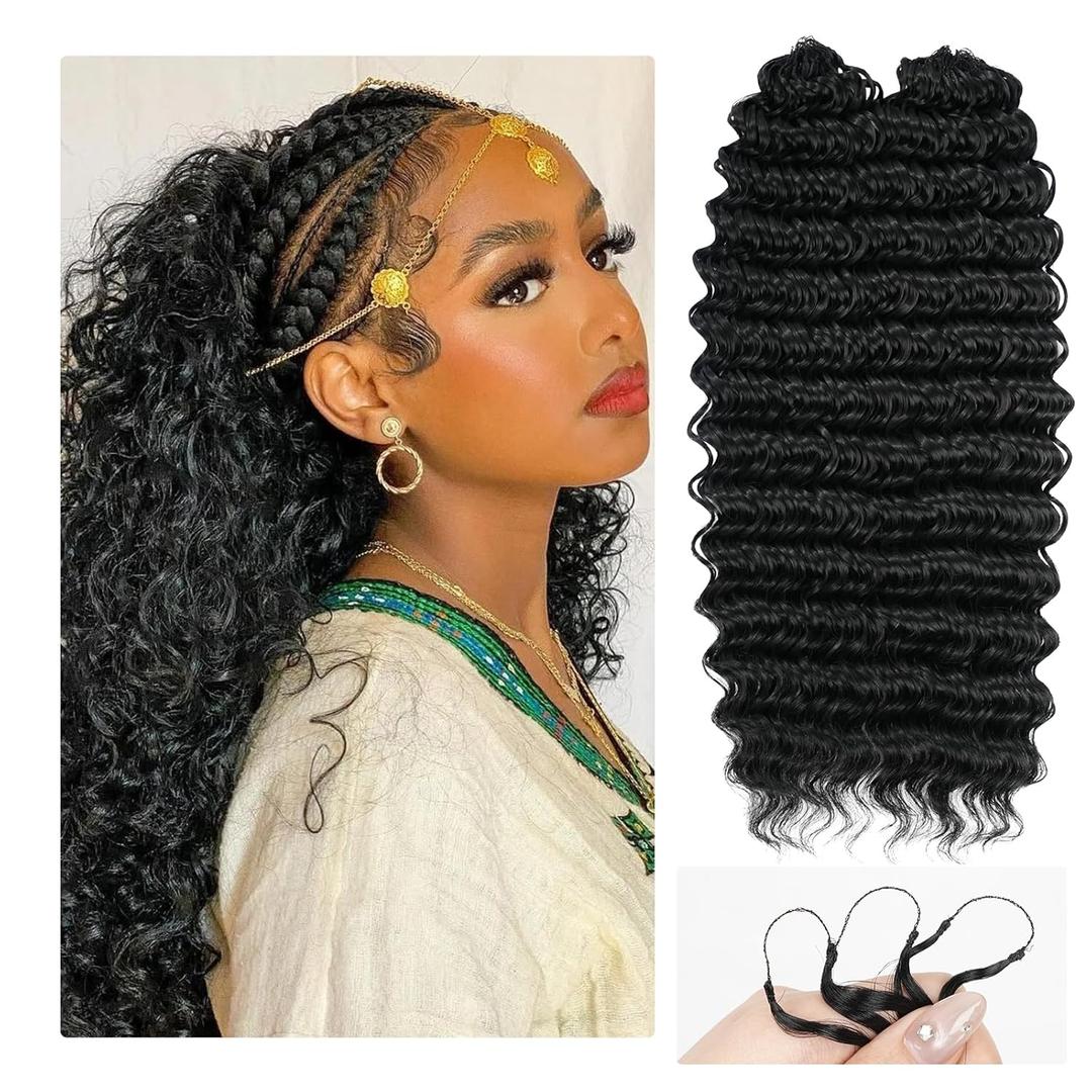 Feather Crochet Hair for Black Women, Miracle Knots, Pre-Separated Knotless, Deep Wave Synthetic Crochet Hair, 18 Inch, 100 Strands, Natural Black