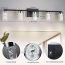 5-Light Black Bathroom Light Fixtures, Dimmable Vanity Light with Clear Glass Shade, Crystal LED Bathroom Lights Over Mirror for Bedroom, Living Room, Hallway, Farmhouse (Black (5-Light))