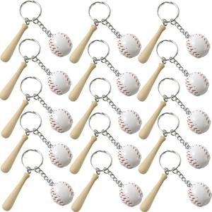 ROYHOO 15PCS Mini Baseball Keychain with Wooden Bat for Sports Theme Party Team Souvenir Athletes Rewards Party Favors for Adults