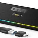 Desktop Computer Speakers for Laptop Tablet, Wired USB Mini Sound Bar Speaker with Stereo Sound, Vibrating Diaphragms, Flowing LED, Plug-n-Play PC Speakers Computer Sound Bar, Bluetooth & USB Input