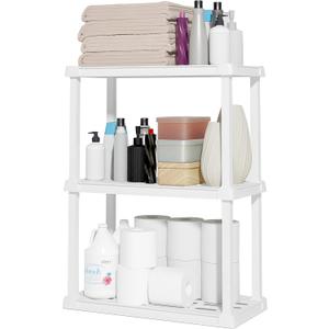 IRIS USA 3-Shelf Light Duty Plastic Storage Shelves, 150lb Capacity, 33" H x 24" W x 12" D, Medium Modular Shelving Unit Storage Organizer for Bathroom, Laundry, Garage & Home, Storage Rack - White