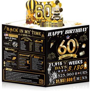 60th Birthday Cards for Women Men, 3D Pop Up 60th Birthday Gift Ideas for Grandma Mom Dad, Funny 60 Year Old Birthday Decorations for Husband Wife Parents Him Her, Jumbo Back In 1966
