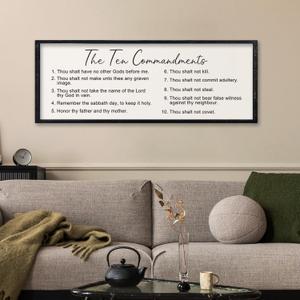 Comurdyo Christian The Ten Commandments Bible Verse Wall Decor Art 32"×12" Large Wood Framed God Prayer Catholic Saying Catholic Sign for Vintage Living Room Jesus Plaque Wall Hanging (Black)