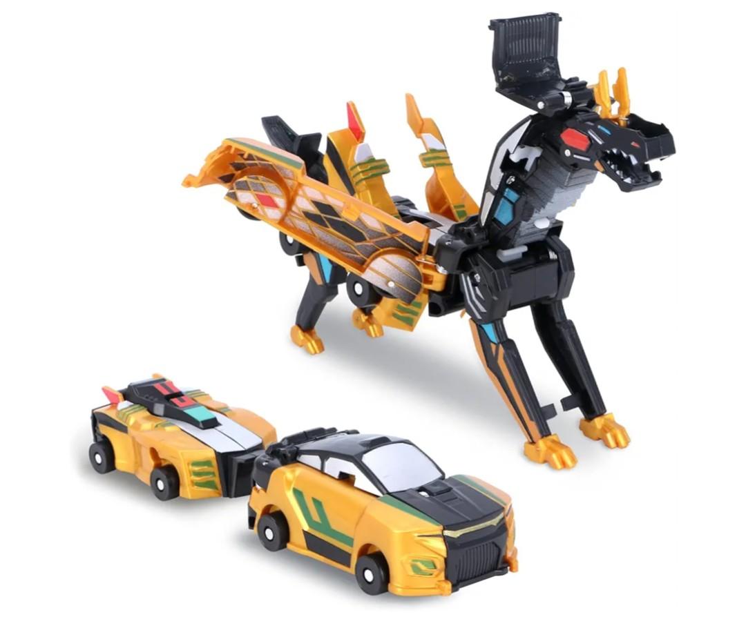2-in-1 Transformation Dinosaur Car Toy - Magnetic Collision Robot Cars for Kids | Exciting Transforming Play for Boys & Girls | Ideal Birthday (Golden Dragon)