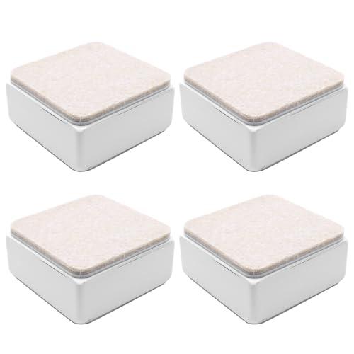 Bonsicoky 4 Pcs Self-Adhesive Furniture Bed Risers, Square Heavy Duty Carbon Steel Table Sofa Risers Adds 1.2" Height with Felt Pad, White