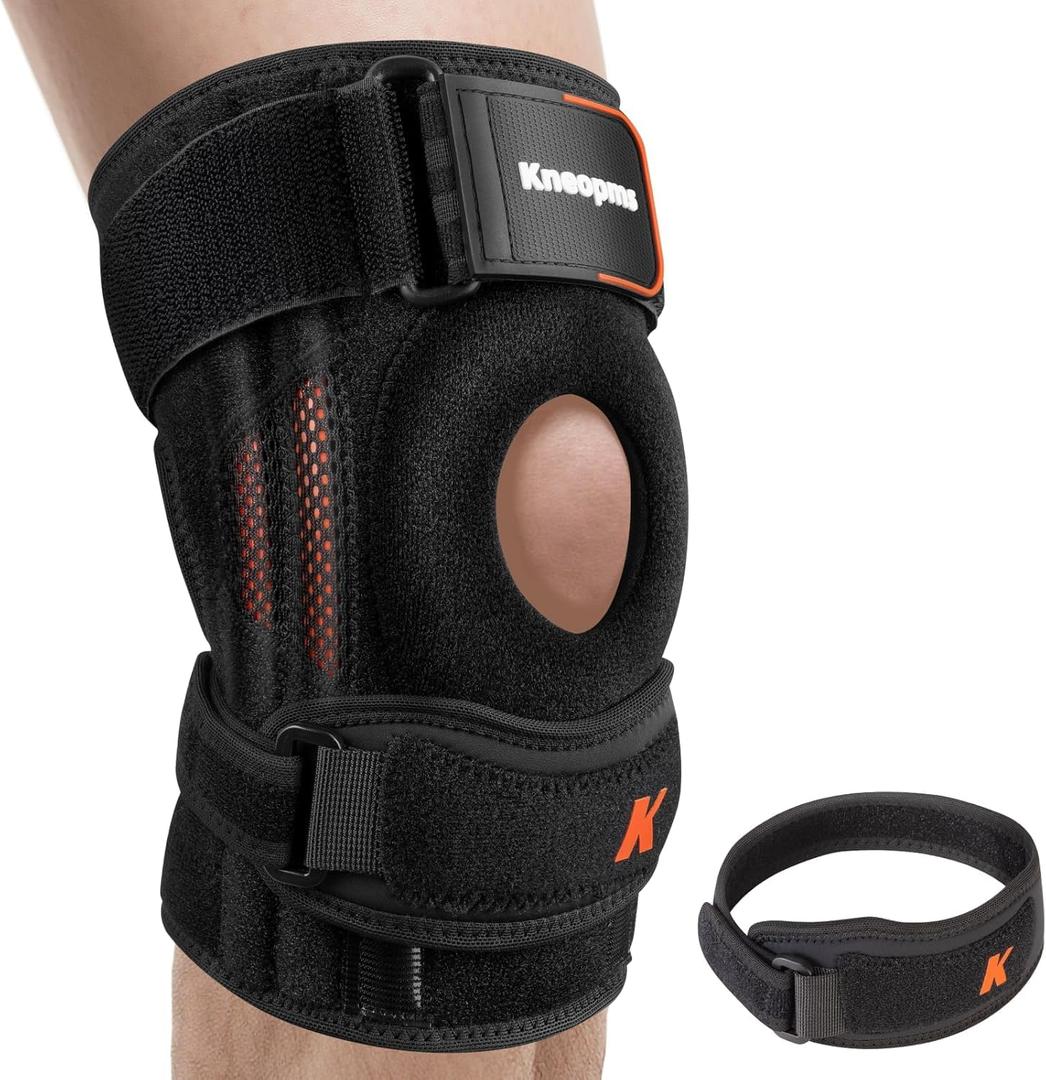 2-in-1 Professional Knee Brace for Pain Relief,Adjustable Knee Support with Patella Pad & Side Stabilizers, Compression Knee Sleeve for Meniscus Tear, ACL, Joint Pain, Runner, Workout-Men & Women (BLACK) L