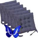 Velvet Dining Chair Cushions with Ties, Velvet Solid Chair Pad Non-Slip Soft Thick Washable Square Seat Cushion for Kitchen Dining Room (Dark Gray 16×16in (Set of 6))