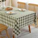 JIALE Checkered Table Cloth Square Cotton Linen Fabric Gingham Tablecloth with Tassel Washable Wrinkle Free Buffalo Plaid Table Cover for Spring Picnic Kitchen Dining, Green, 55X55''