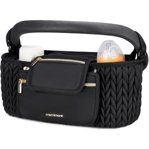 Mommore Stroller Organizer with Insulated Cup Holders, Adjustable Stroller Caddy with Detachable Phone Bag, Stroller Accessories Fits for Uppababy, Doona, Jogger, Britax (Black)
