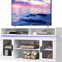 WLIVE TV Stand up to 65 Inch TV, 59" Entertainment Center with LED, Tall Farmhouse TV Media Console with Storage Cabinets for Living Room and Bedroom, White