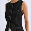 Tankaneo Womens Button Down Denim Vest Sleeveless Jean Tank Tops | Trendy Fitted,Crew Neck Waistcoat,Denim Tops for Women