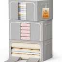 LeArex Clothes Storage Bins with Metal Frame Foldable Storage Box Clothes Organizers Storage Containers for Clothes Sheets Blankets Books Toys Gifts and Holiday Decorations (100L x 3 Pack)