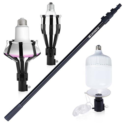 LOVEETA® Gen2 12Ft [18Ft Reach] Extendable Light Bulb Changer Pole for High Ceilings – Telescopic Light Bulb Pole Changer with Bulb Gripper, Chandelier Lights - Jet Black