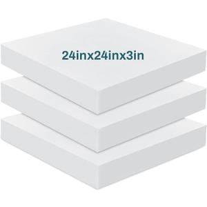 Frienda 3 Pack 3 x 24 x 24 Inch Upholstery High Density Foam Cushion Replacement Square Cut to Size Foam Couch for Chair Couches Padding Shipping Packing DIY Cosplay Projects