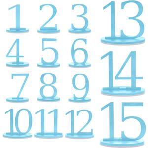 XUWAIDSGN Wooden Table Numbers 1-15 with Oval Base Table Numbers for Wedding Reception Wood Rustic Wedding Signs Holders Stands for Banquets Anniversary Parties (Blue)