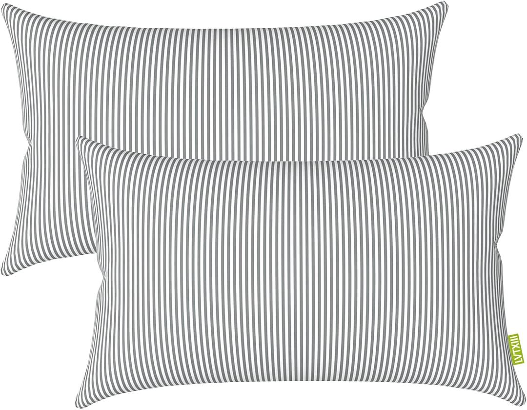 LVTXIII Outdoor/Indoor Lumbar Pillow Covers ONLY Patio Decorative Lumbar Pillow Cases Fade Resistant Cushion Cases for Outdoor Home Patio Furniture, 12 x 20 Pack of 2 - Stripe Grey