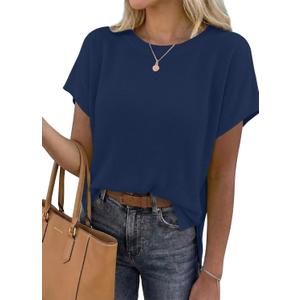 YSYOKOW Women's Ribbed Knit Sweater Crewneck Tunic Pullover Loose Fit Lightweight Summer Fall Shirts for Leggings Navy Blue, X-Large
