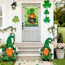 Happy St Patricks Day Gnome House Flag Burlap 28x40 Double Sided, Green Leprechaun Hat Shamrock Lucky Clover Holiday Party Sign Large Flags Yard Outdoor Decorations DF656-28