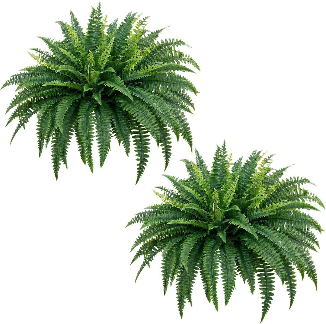 45" Fake Ferns, Realistic Large Artificial Bush Plants, 2 Artificial Boston Ferns with 60 Fronds for Outdoors Planter Indoor Home Garden Porch Decor (2 PCS)