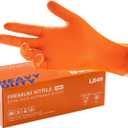 LANON 8mil Orange Disposable Nitrile Gloves, Mechanic, Heavy Duty, Food Safe, Latex Free, Powder Free, Fully-Diamond Textured, Medium (Medium (Pack of 100))