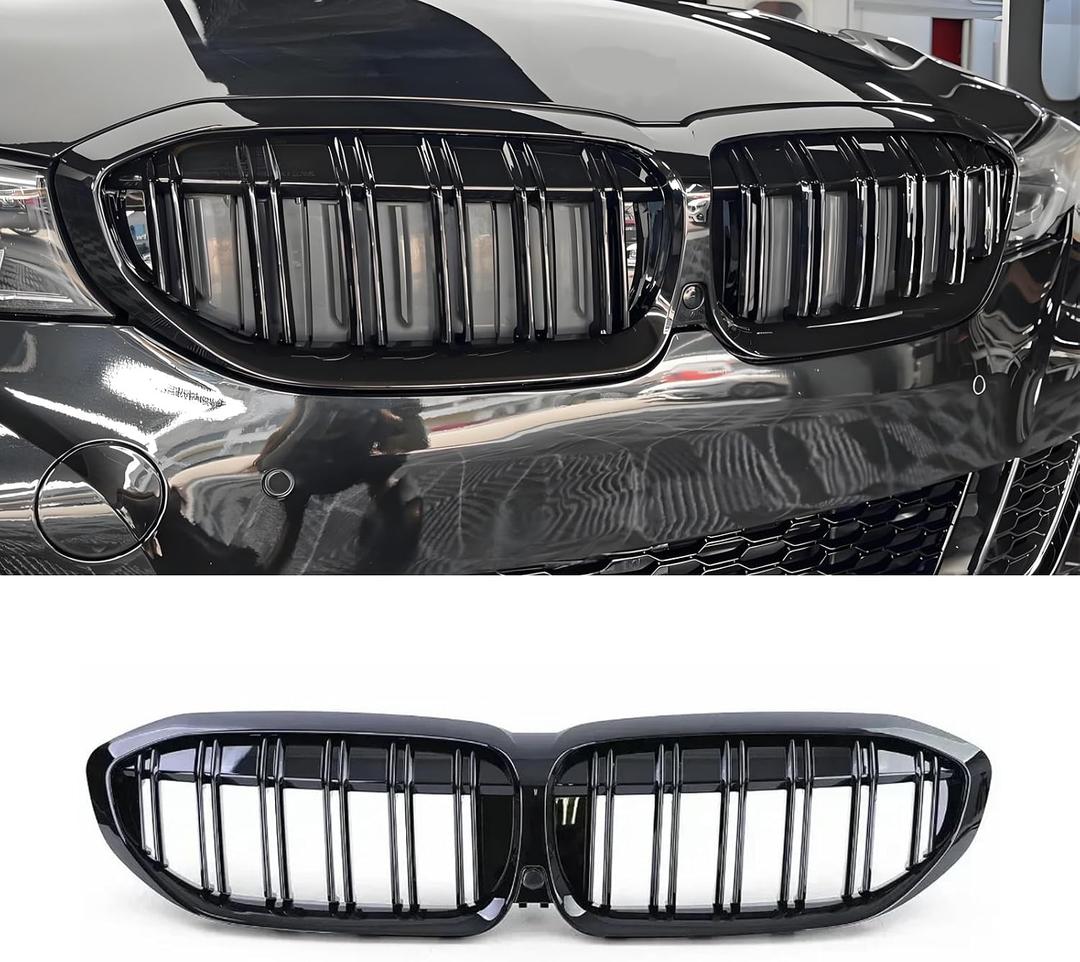 G20 Front Kidney Grille Replacement Grill Compatible with 3 Series G20 2019-2022 316i 318i 320i 328i 330i 335i 340i Grilles (Double Slats/Gloss Black, G20 (2019-2022))