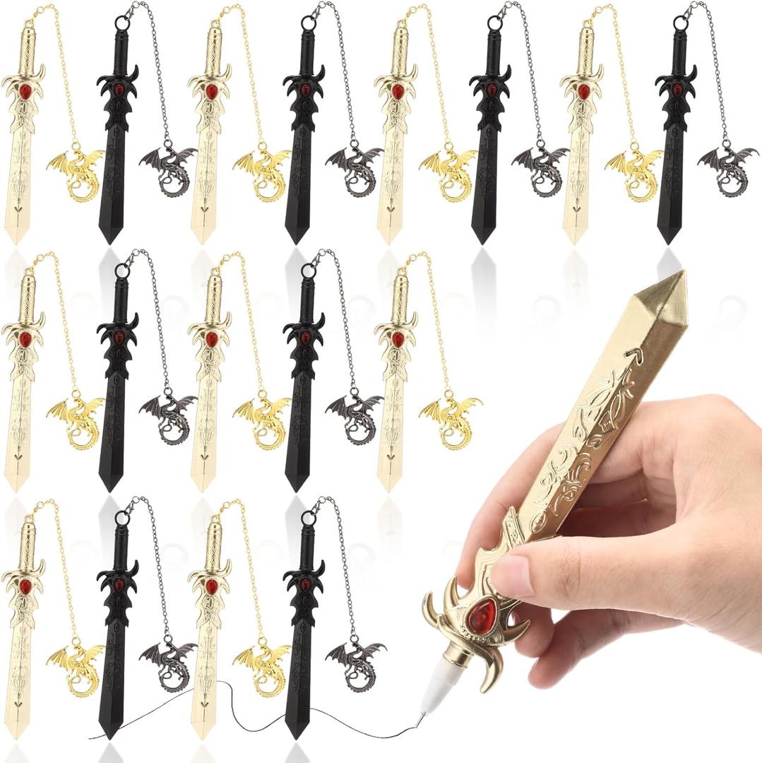 Sayglossy 24 Set Dragon Pens Gifts Bulk Sword Pens Christian Dragon Pendant Accessories Religious Black Ink Stationery mothers day Gifts for Men Pastor Students Church Birthday Office