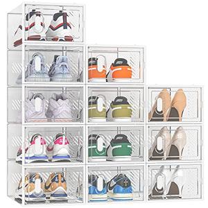 SIMPDIY Shoe Storage, 12 Pack Shoe Organizer for Closet, Shoe Boxes Clear Plastic Stackable Shoe Containers with Lids for Size 10