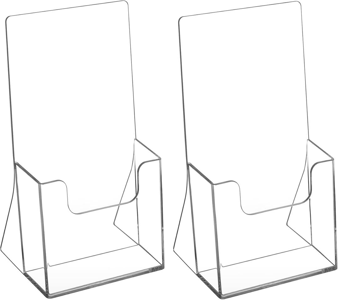 MaxGear Acrylic Brochure Holder 4 Inch, Clear Plastic Countertop Literature Holders, Trifold Flyer Display Stand for Pamphlets, Booklets, Magazines, Menus, Multi Purpose Organizer For Office, 2 Pack