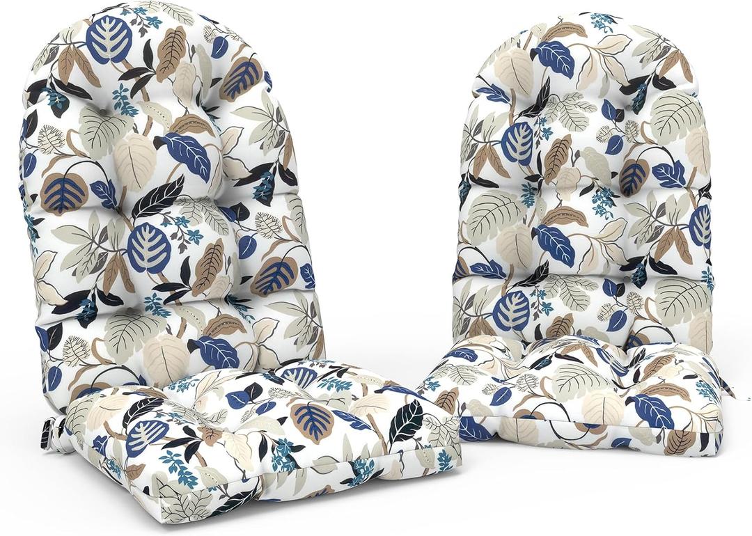 Indoor/Outdoor Adirondack Chair Cushions 44 x 19 x 4 Inch, Tufted Outdoor Rocking Chair Cushion, Anti-Slip High Back Patio Chair Cushions, Set of 2, Breeze Leaves Beige