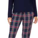 GYS Women's Pajama Sets Bamboo Viscose Long Sleeve Sleepwear with Pants Soft Pjs Lounge Set Ladies Loungewear (Large, Navy Plaid/Tapered-leg)