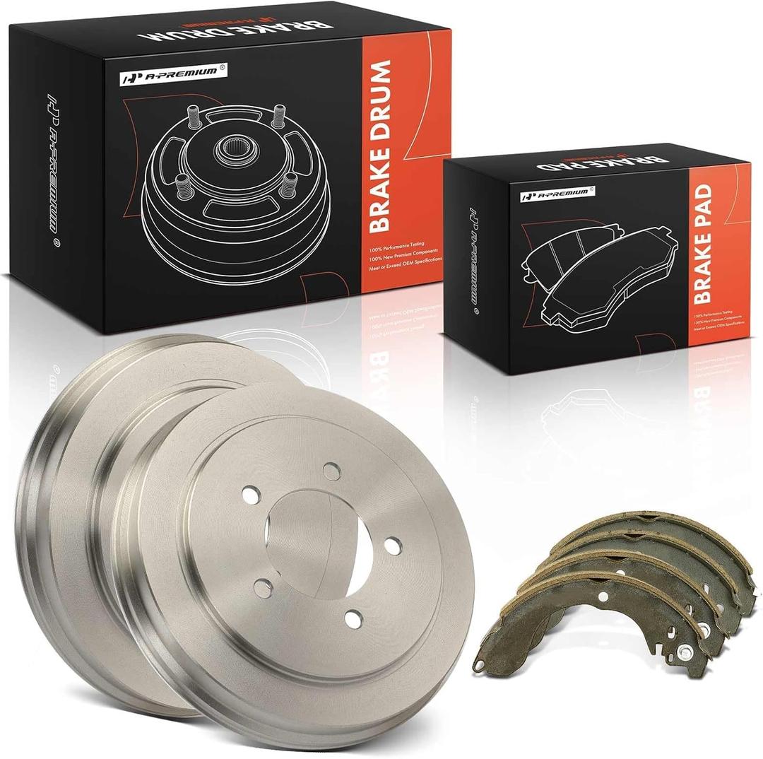 A-Premium 10.55 inch (268mm) Rear Brake Drums + Ceramic Shoes Set Compatible with Select Jeep, Dodge and Chrysler Models - Compass 2009-2017, Patriot 2008-2017, Caliber, Avenger, Sebring, 6-PC Set