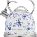 Laura Ashley China Rose Stovetop Kettle with Whistle - 2.5L Fast Boil Stainless Steel Kettle Stove Top - Silicon Coated Cool Handle Camping Kettle for Gas, Induction Hob - Compatible with Aga Stove