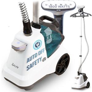SALAV Heavy Duty Smart Auto Shut-off Commercial Full-Size Garment Steamer, Beeping Alert when Water Runs out, Foot Pedal Control, XL 3L (101.5 oz) Tank, 1800 watts, 90+min of Continuous Steam, White