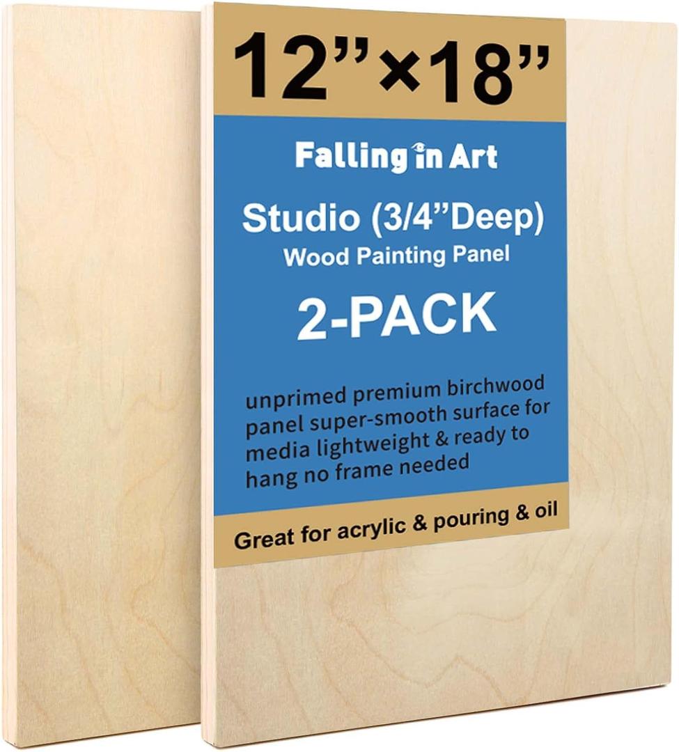 Falling in Art 2 Pack 12x18 Unfinished Birch Wood Panels Kit for Painting