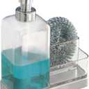 iDesign 67080 Forma Plastic Soap Pump with Caddy, Dispenser with Storage Compartment for Bathroom, Kitchen Countertops, Sinks, Set of 1, Stainless