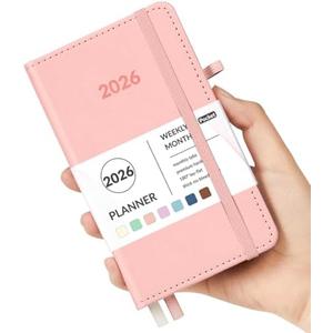 Forvencer Pocket Planner 2026, Weekly Monthly Planners with Month Tabs for Purse, 3.5" x 6", Jan 2026-Dec 2026, Cute Small Daily Academic Calendar, Elastic Band, Hardcover Agenda for Women, Teacher