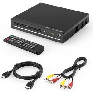 HD DVD Player for TV with HDMI, Region FreeCD Player for Home, Plays All Regions and Formats, Mini DVD Player with USB, Remote, HDMI and RCA Cables Included (DVD-003)