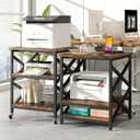 METYERRY Large Printer Stand with Power Outlet, with Height Adjustable Storage Shelf, 3 Tier Rolling Printer Cart with Industrial Wheels, 23.6 x 23.6 Inches Printer Table for Home Office, Rustic Brown