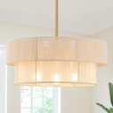 17.7 inchesHand Woven Rattan Chandelier Boho Pendant Light, Adjustable Coastal Hanging Light for Kitchen Island Dining Room Living Room, White, UL Listed, 1 Pack