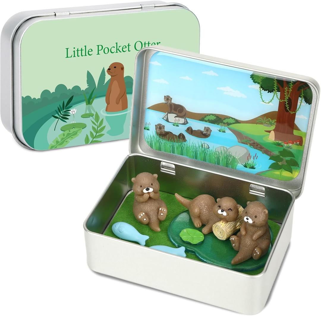 Little Pocket Otter, Cute Otter Friend in Tin Box, Travel Buddy, Gift for Kids, Friends, Coworkers