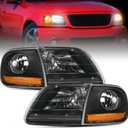 Nilight Headlight Assembly Compatible with 1997 1998 1999 2000 2001 2002 2003 Ford F-150 Expedition Black Housing Amber Reflector