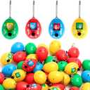 Skylety 50 Pcs Rock Paper Scissors Random Toy 2 x 1.5 Inch Mini Random Rock Paper Scissors Game Egg Toy Keychain Prop for Christmas Party Favor Goodie Stocking Stuffer Gift, 4 Color, No Battery Needed