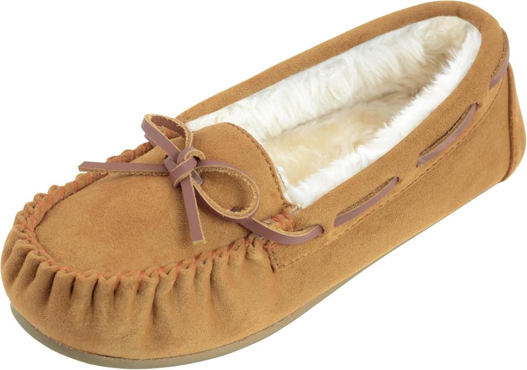 Womens Moccasin Slippers Micro Suede Cozy Indoor Outdoor House Shoes (7, Brown)
