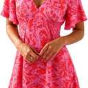 Casual Summer Dresses for Women Short Sleeve V Neck A Line Floral Mini Dress Flowy Beach Vacation Sundresses 2026 (Pink, XL)