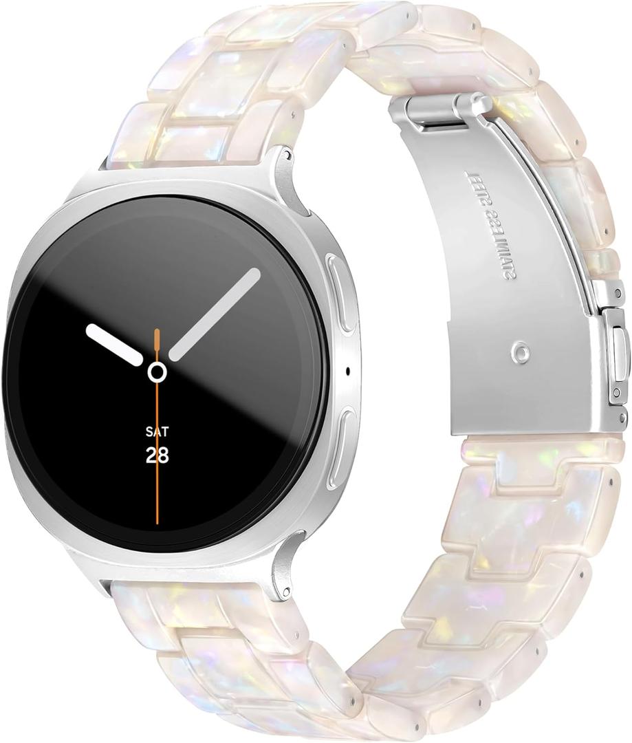 Resin Band for Samsung Galaxy Watch 8 Band 40mm 44mm/Galaxy Watch 8 Classic Band 46mm Women, Lightweight Replacement Bracelet Strap for Samsung Watch 8 Bands-Colorful White