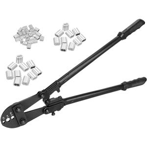 Wire Rope Crimping Tool, 25 Inch Heavy Duty Hand Swaging Tool with 40Pcs Aluminum Loop Sleeves, 3 Cavity Cable Crimping Tool for 1/8" to 1/4" Aluminum Oval Sleeves, Double Sleeves