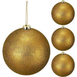 Liliful 4 Pcs Large Outdoor Christmas Ornaments Plastic Jumbo Fillable Balls Ornament Big Xmas Tree Hanging Decoration for Home Outside Holiday Lawn Yard Party (Glitter Gold)