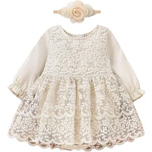 Newborn Infant Baby Girl Fall Winter Romper Dress White Beige Boho Lace Floral Clothes Toddler Long Sleeve Bodysuit