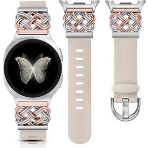 Celtic Knot Silicone Band Compatible with Samsung Galaxy Watch 8 40mm 44mm/ 8 Classic 46mm Band Women, No Gap One-Click Dressy Cute Interlock Buckle Premium Silicone Adjustable Strap Wristband